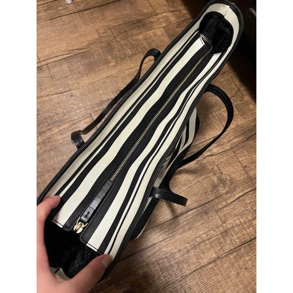 Kate Spade striped leather black and white tote bag